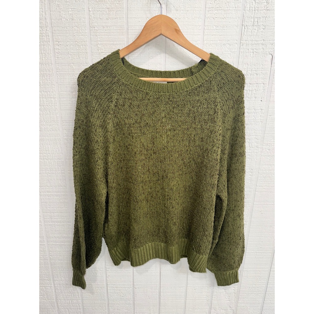 Umgee Sweater Women Olive Green Marled Raglan Knit Crew Neck Relaxed S
